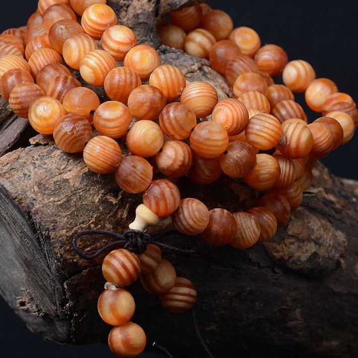 沉香琥珀木男红松松木明子手串明丁佛珠全透手链