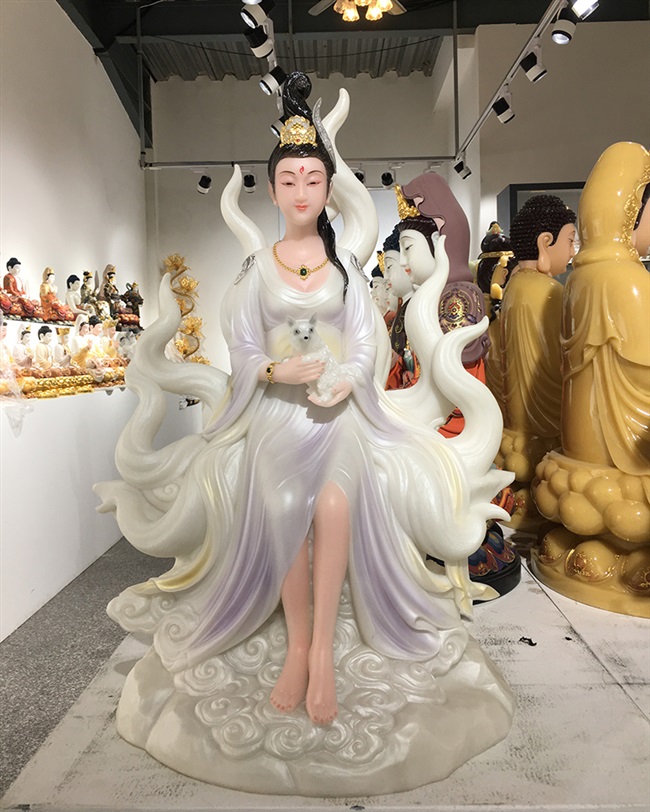 九尾狐仙汉白玉招财招桃花姻缘娘娘供奉摆件