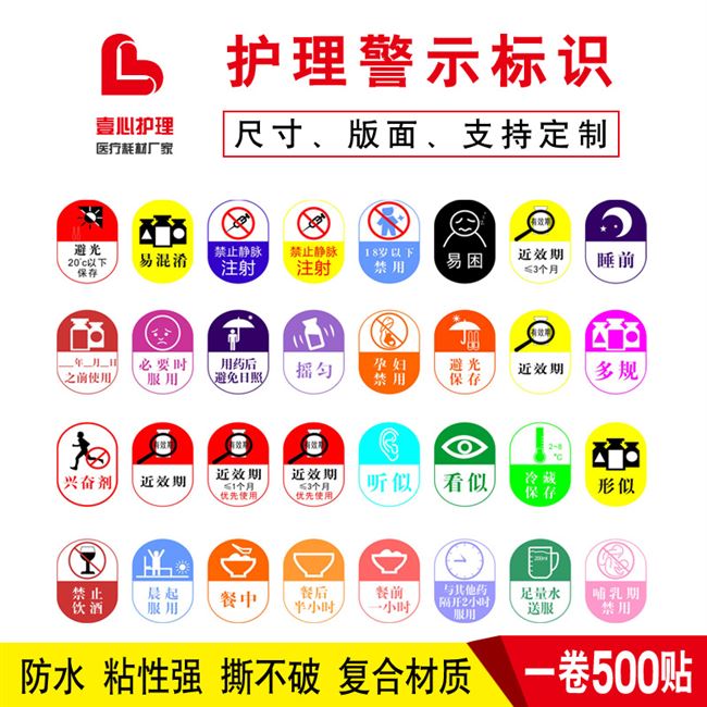 护理500药品药品管理标识-高危高危警示药品标签不干胶标贴1卷贴