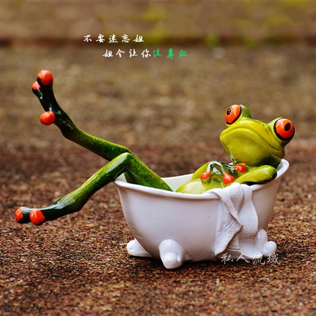 树脂动物可爱青蛙洗澡浴室柜摆件创意摆件