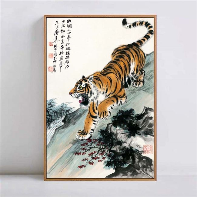 中式客厅墙壁老虎图上上山虎风风格装饰画国画现代