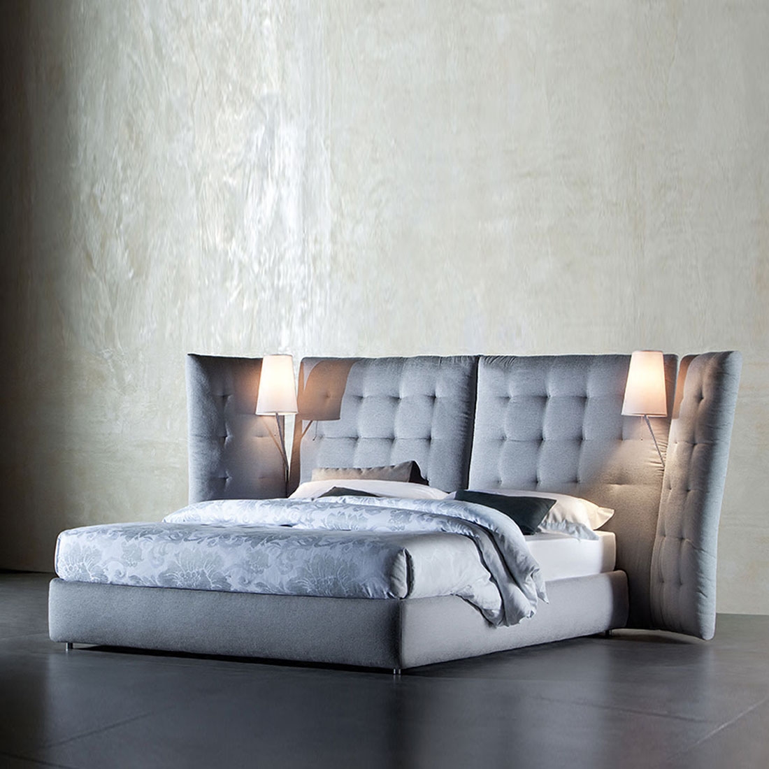 双人布艺现代轻奢主卧高大创意带灯意大利flou布艺床