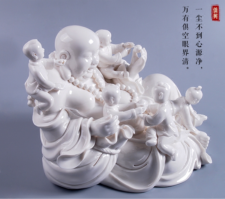 弥勒摆件创意工艺品德化陶瓷礼品瓷器送子佛像结婚摆件