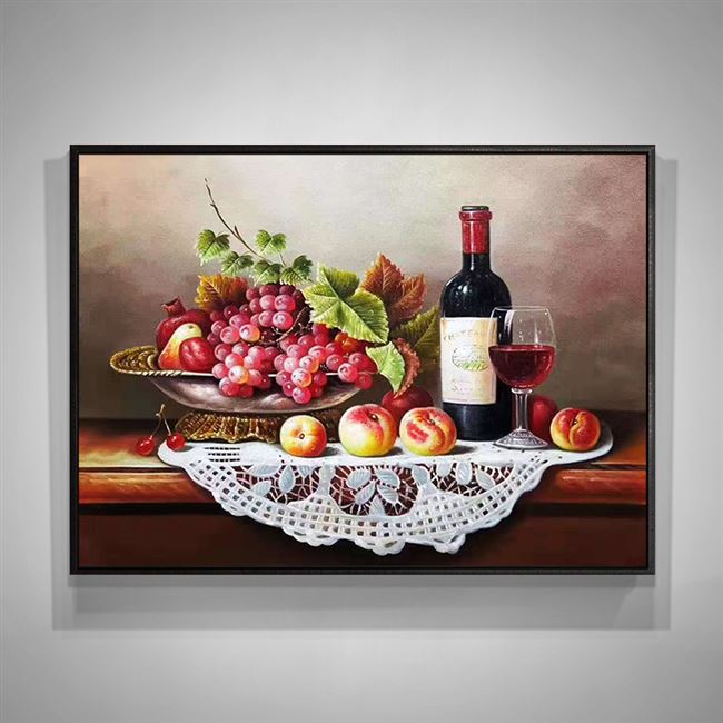 背景墙油画静物欧式餐厅水果手绘美式装饰画饭厅油画