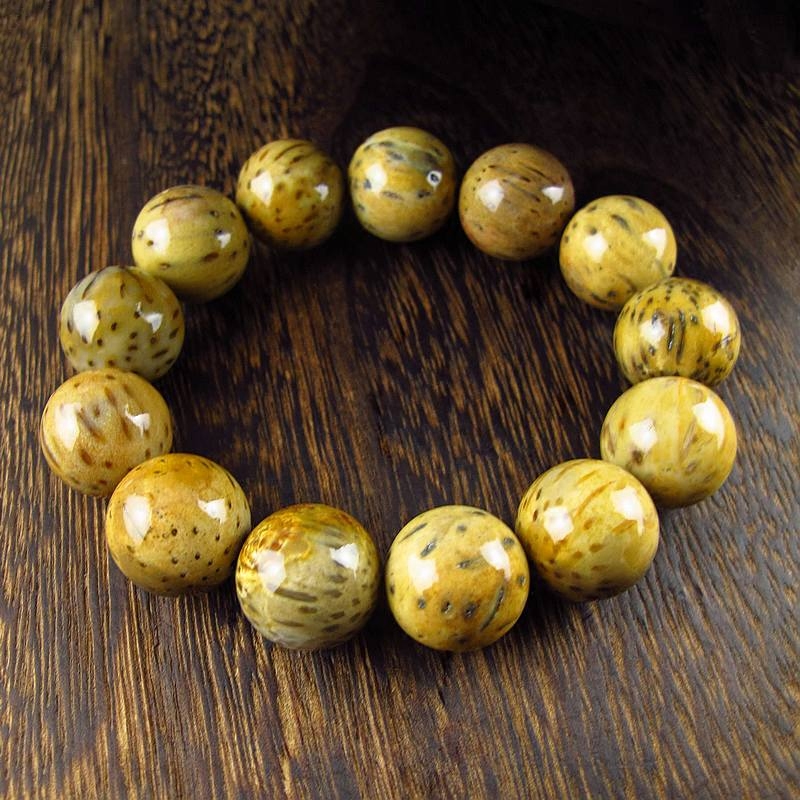 相石缘罕见菩提18mm天然黄树化玉木化石手链男手串手链