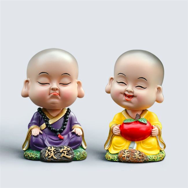 保平安霸气卡通汽车摆件摇头小和尚弥勒佛心想事成送佛珠大展宏图