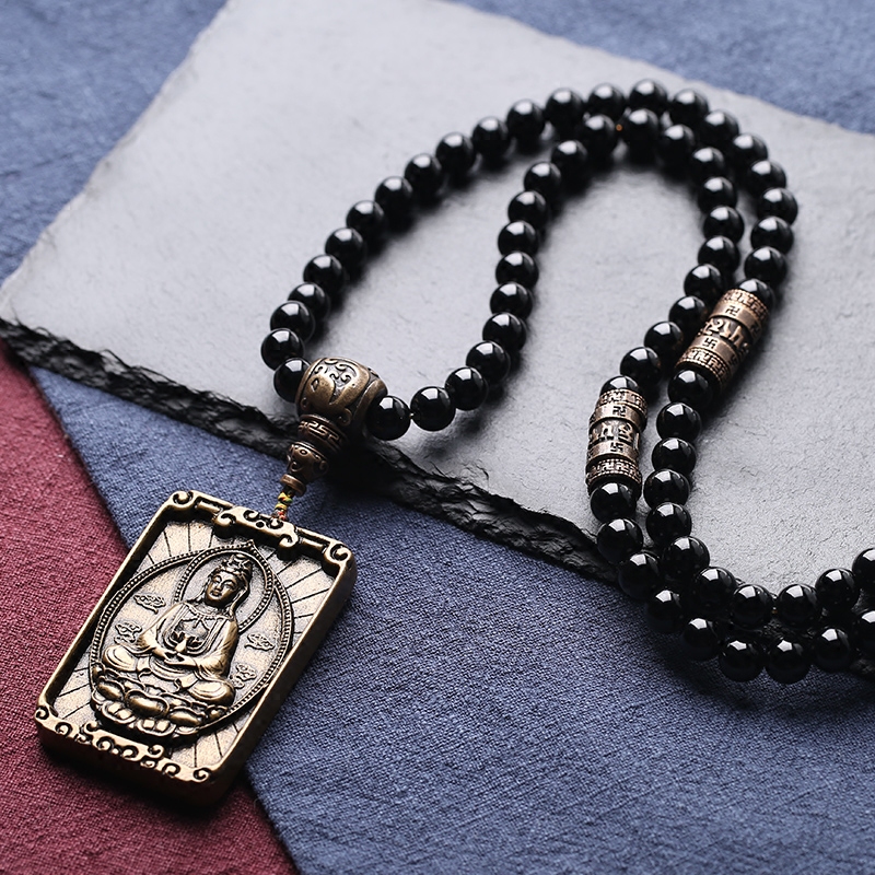 天然玛瑙天珠项链男士圆珠链银泰国佛牌日韩版项链