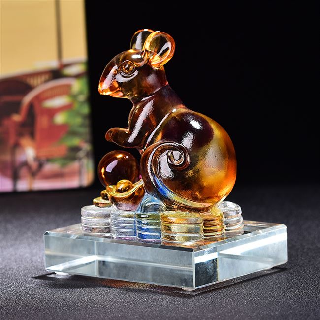 摆件摆设饰品开光2021年灵鼠赐瑞琉璃摆件