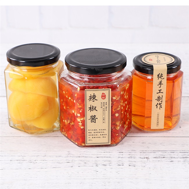 瓶子小号柠檬六角玻璃瓶蜂蜜膏辣椒酱瓶六棱食品包装密封罐头空瓶