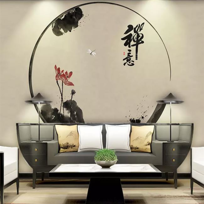 壁画茶馆定制新中式禅意墙纸茶室客厅背景墙水墨定制壁画