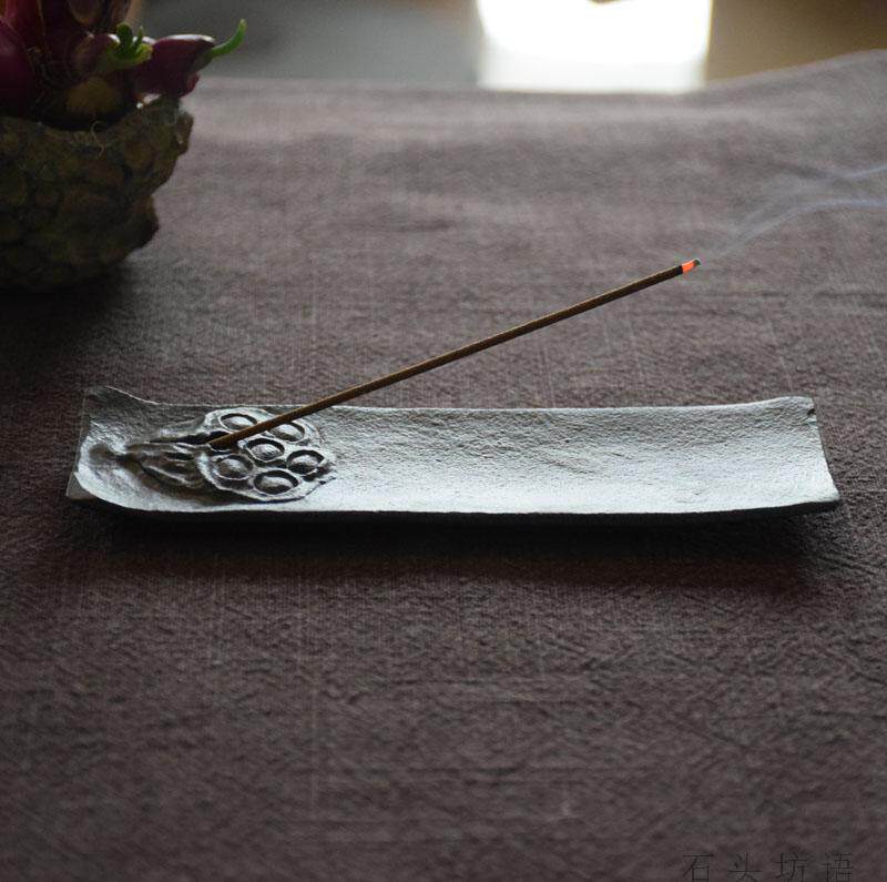 香座香炉家用天然石头香插摆件莲子摆件