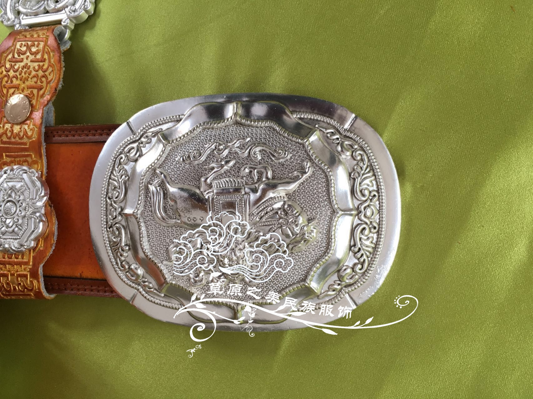 蒙古男士蒙古族腰带服饰腰封装饰皮带白铜龙头腰带