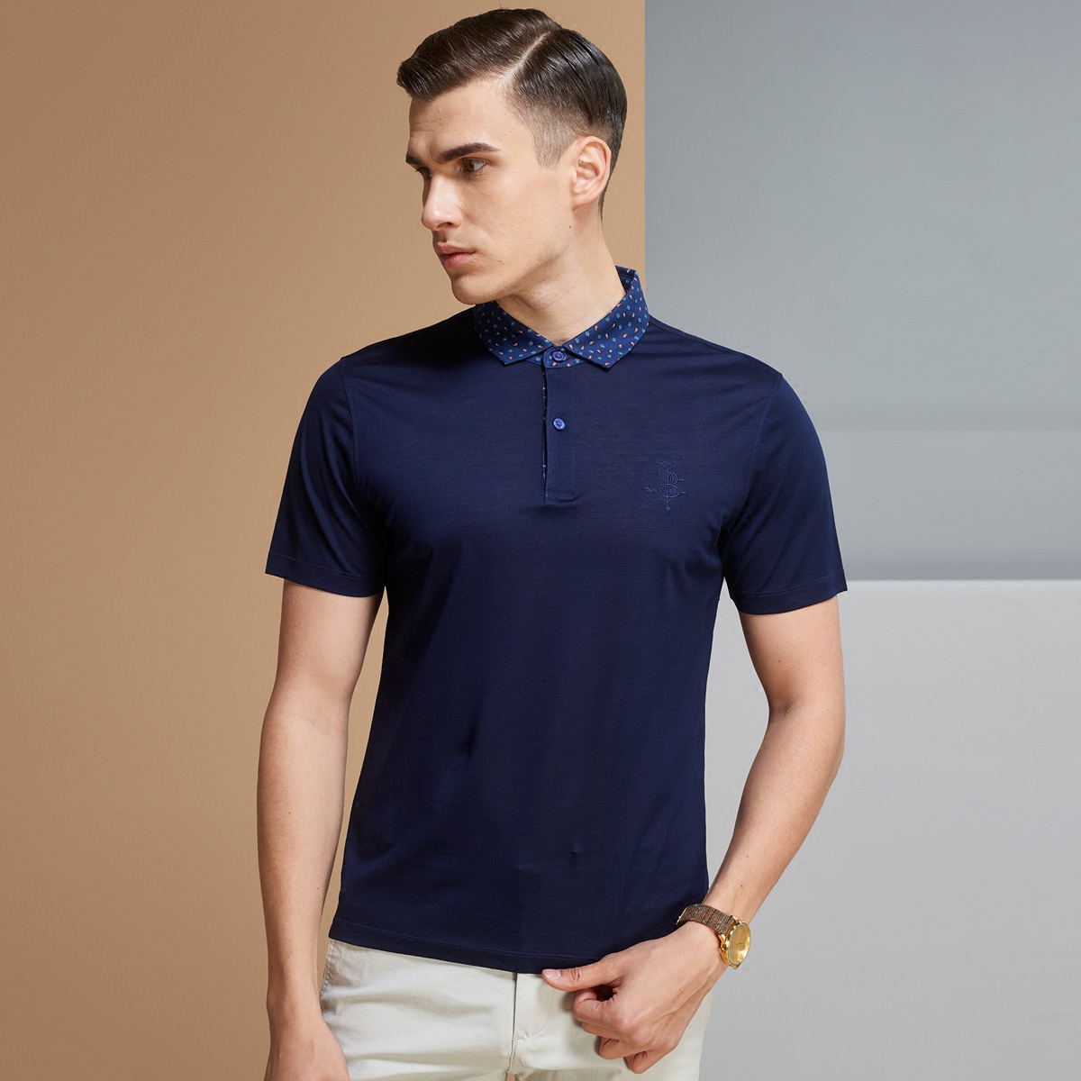 busen步森短袖恤男潮流polo纯色夏季全棉丝光t恤