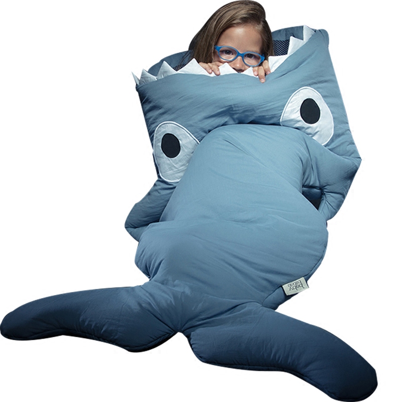 巨型鲨鱼睡袋儿童春秋秋冬薄款纯棉防踢幼儿园睡袋