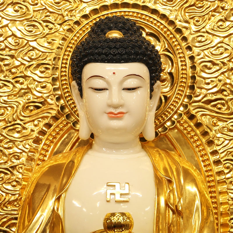 石雕汉白玉西方三圣佛像摆件真金镶玉阿弥陀佛居家供佛观音佛像