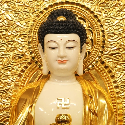 石雕汉白玉西方三圣佛像真金镶玉阿弥陀佛居家供佛观音摆件