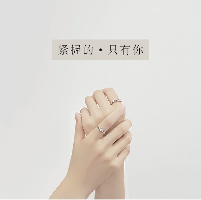 纯银情侣对戒月光石戒指一对男女款开口可调节学生刻字纪念礼物