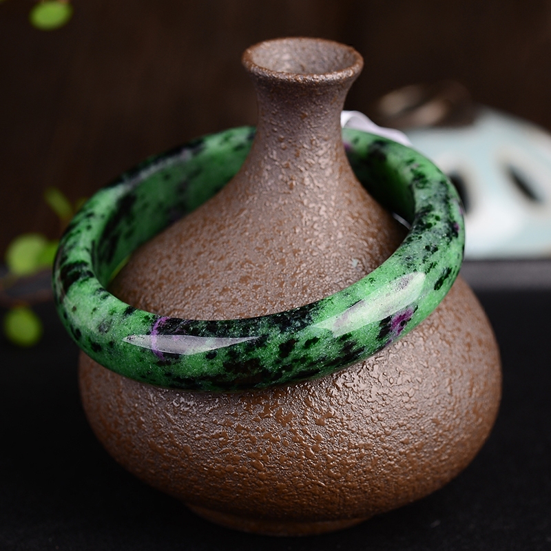 包邮天然水晶红绿绿宝手镯女款红宝石绿帘石镯子手串手镯