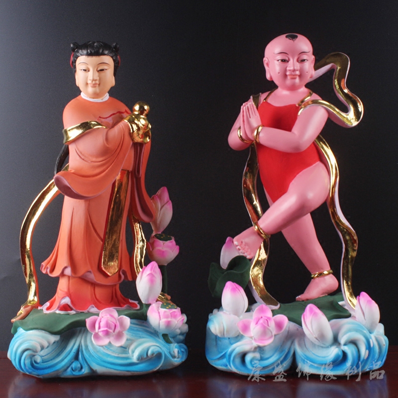 善财童子龙女金童玉女佛像善男信女树脂敦煌中式桌面摆件