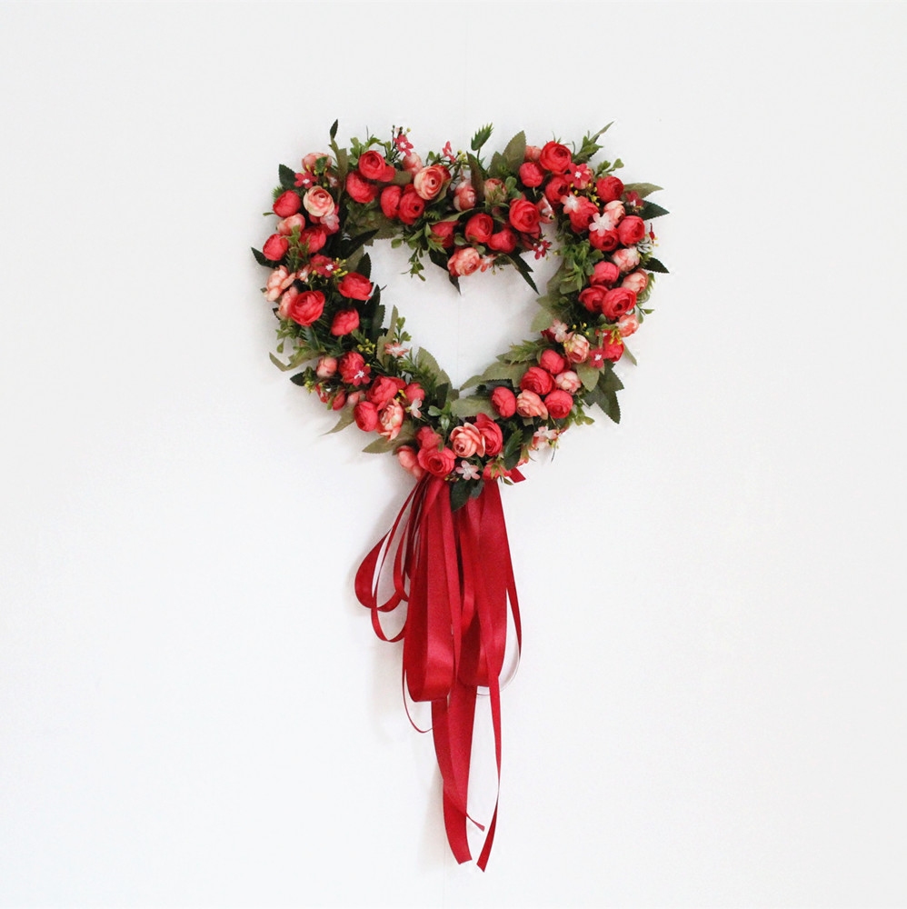 花环仿真挂饰门饰门心形绢花门楣婚礼花墙圣诞仿真花