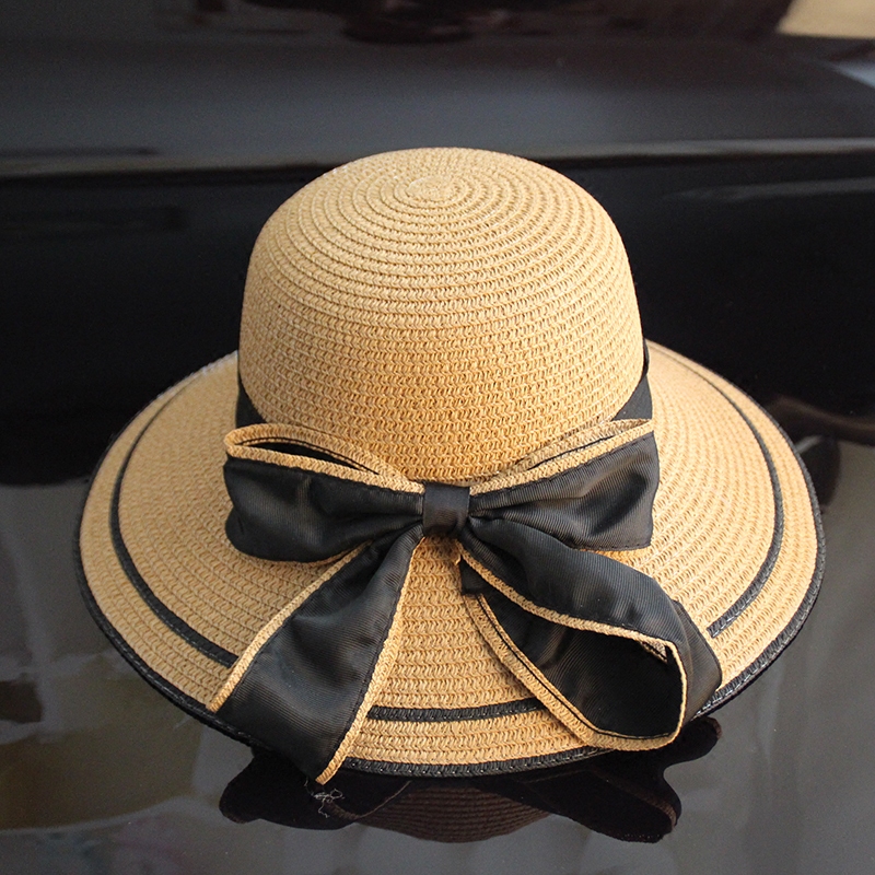 韩版蝴蝶结宽檐草帽女夏时尚沙滩帽子子女夏天帽子