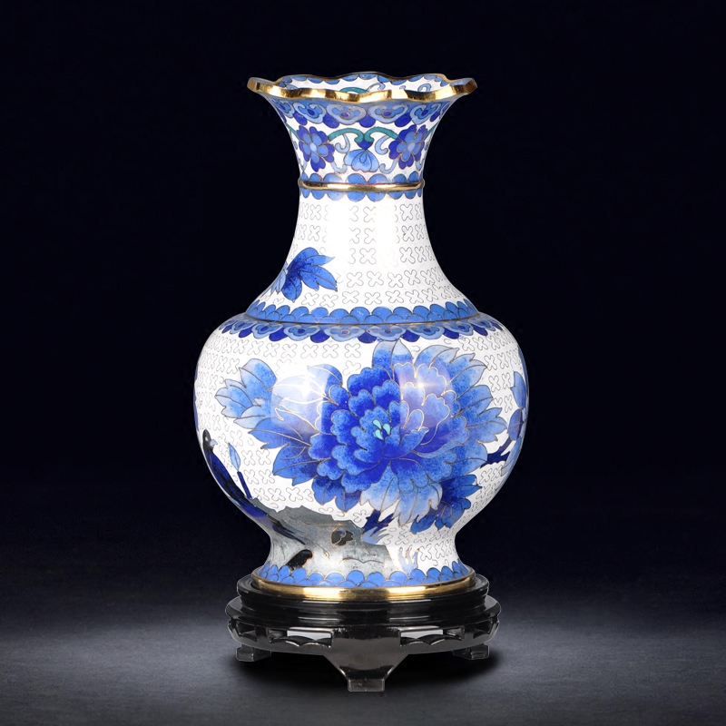 财福缘景泰景泰蓝蓝花口瓶花瓶摆件北京特色手工艺品摆件