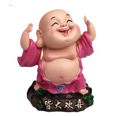 创意汽车爱笑佛像大肚弥勒佛保平安树脂仿瓷公仔上用饰品摆件