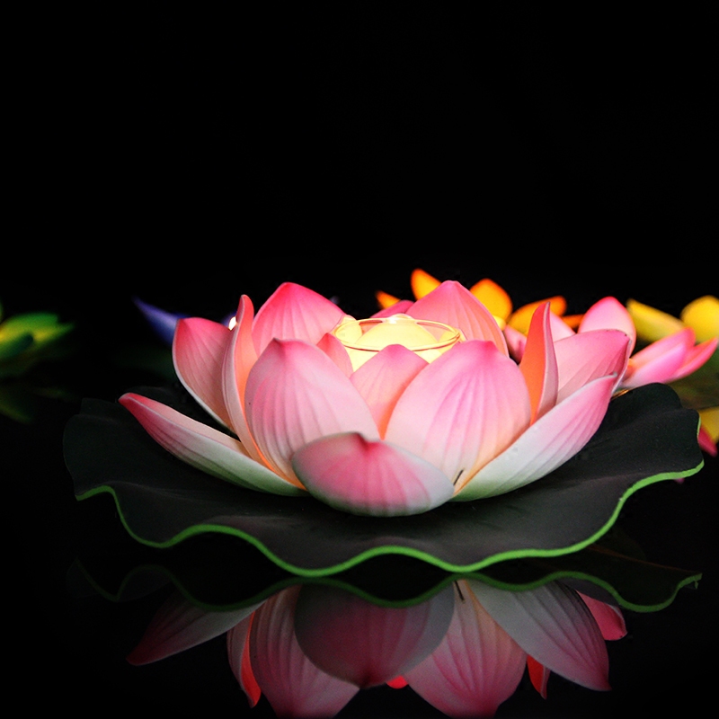 防风玻璃罩蜡烛荷花花灯河七夕中元祈福福莲花灯荷花灯