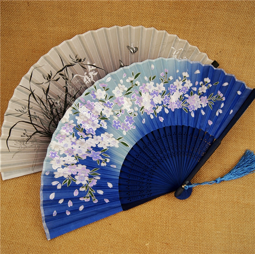 古风樱花折扇流苏女式汉服旗袍小扇扇子镂空扇子