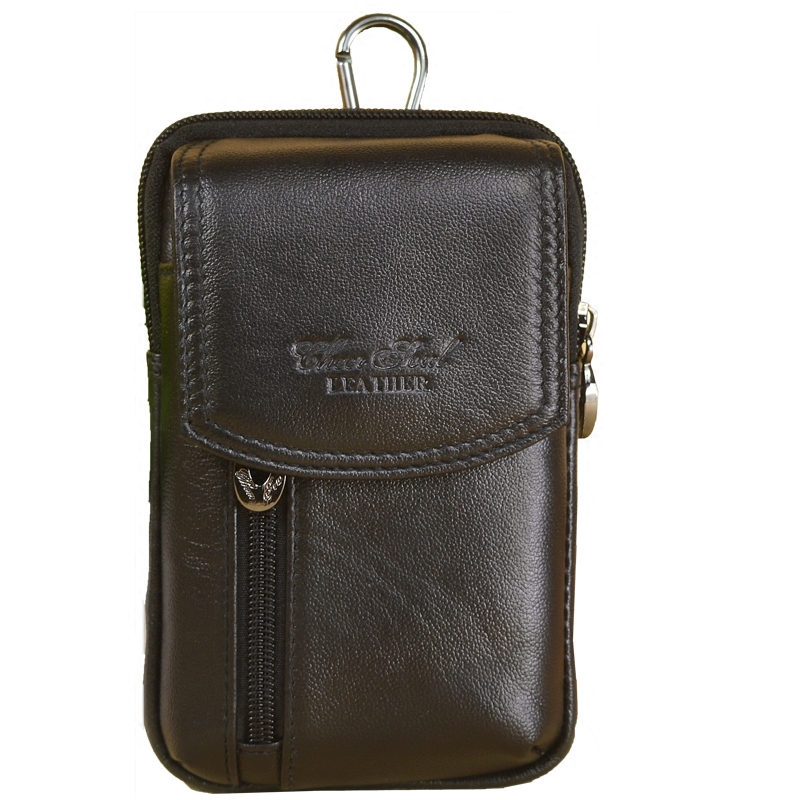 手机男士牛皮多功能竖款挂包小腰真皮包牛皮556寸男士包袋