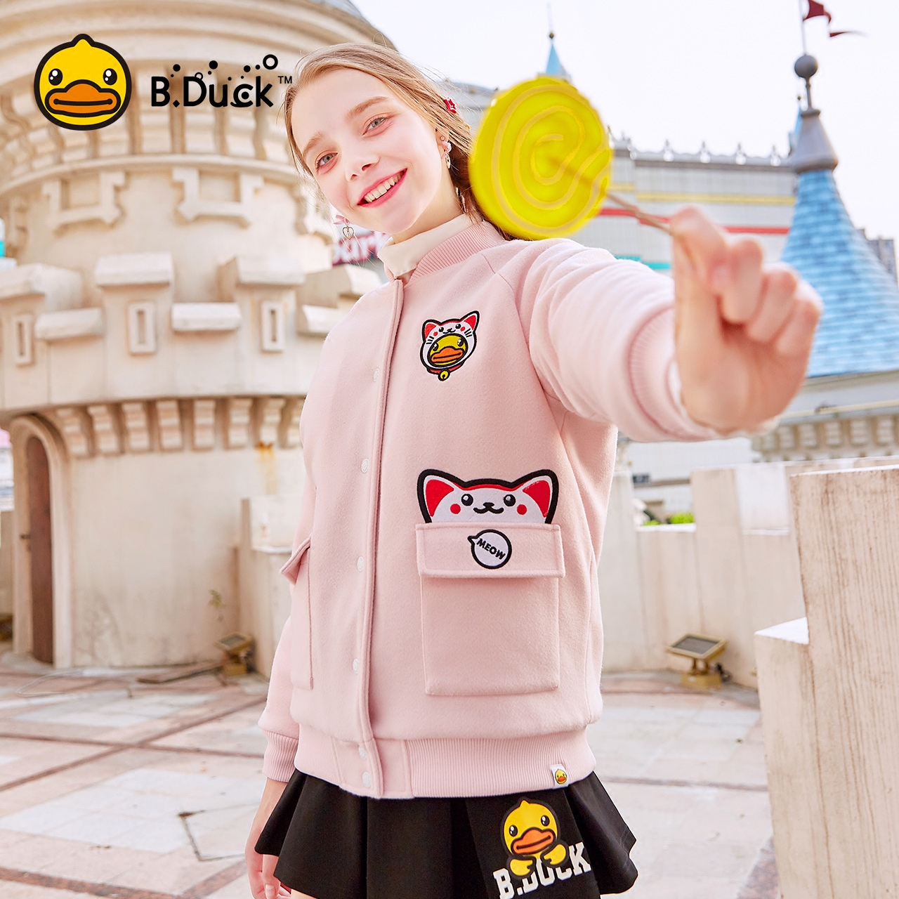 bduck小黄鸭女装秋冬新款棒球服韩版短款呢子毛呢外套