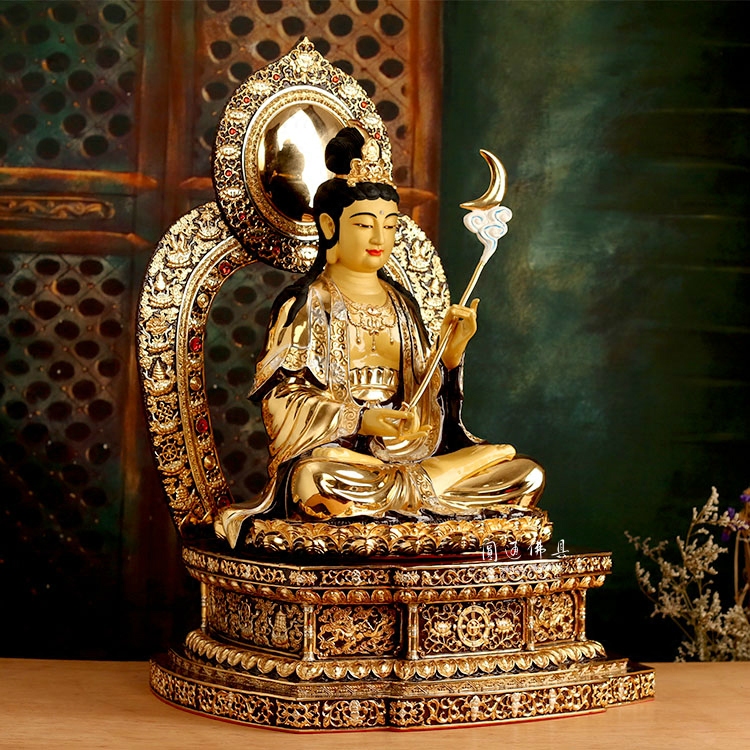 东方三圣日光菩萨月光菩萨摆件佛堂摆件台湾盛凡品牌纯铜鎏金佛像
