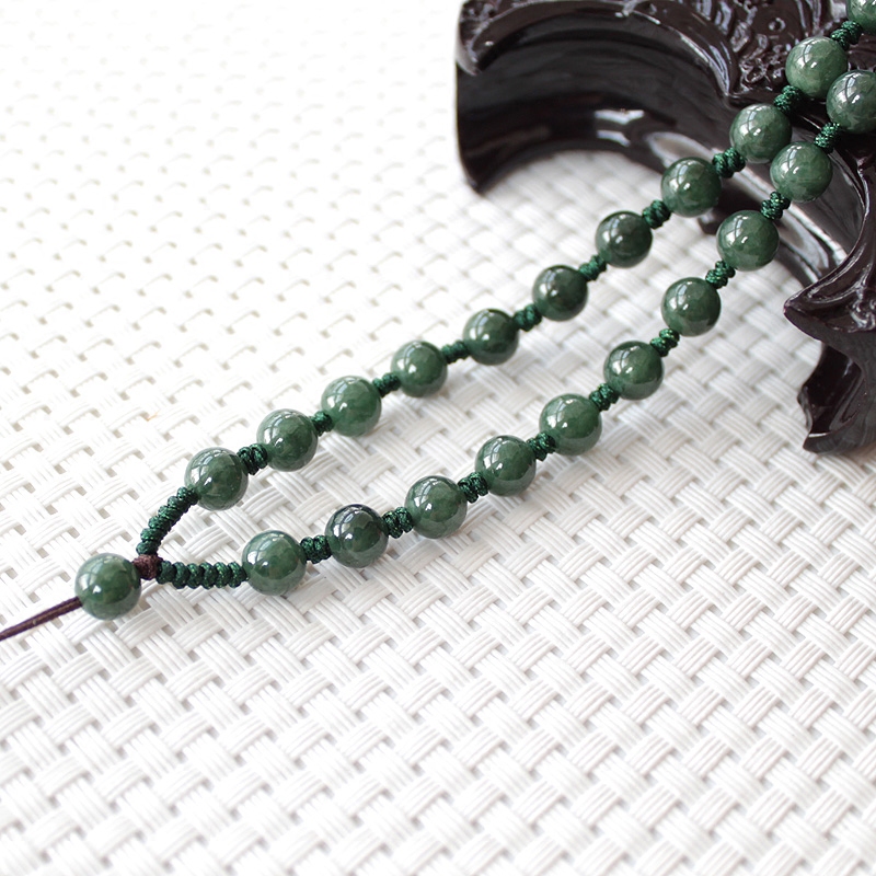 挂绳高档手编天然翡翠翠玉7mm深油清圆珠子绳