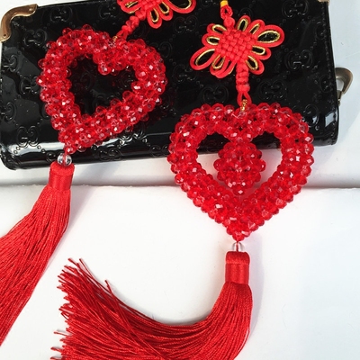 水晶串珠爱心汽车挂件手工编制车内挂饰心形平安配饰祝福成品车挂