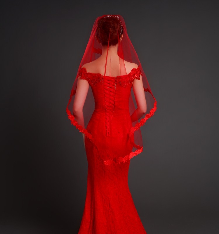 头纱新款2018新娘结婚红色头饰盖头婚纱礼服敬酒头纱