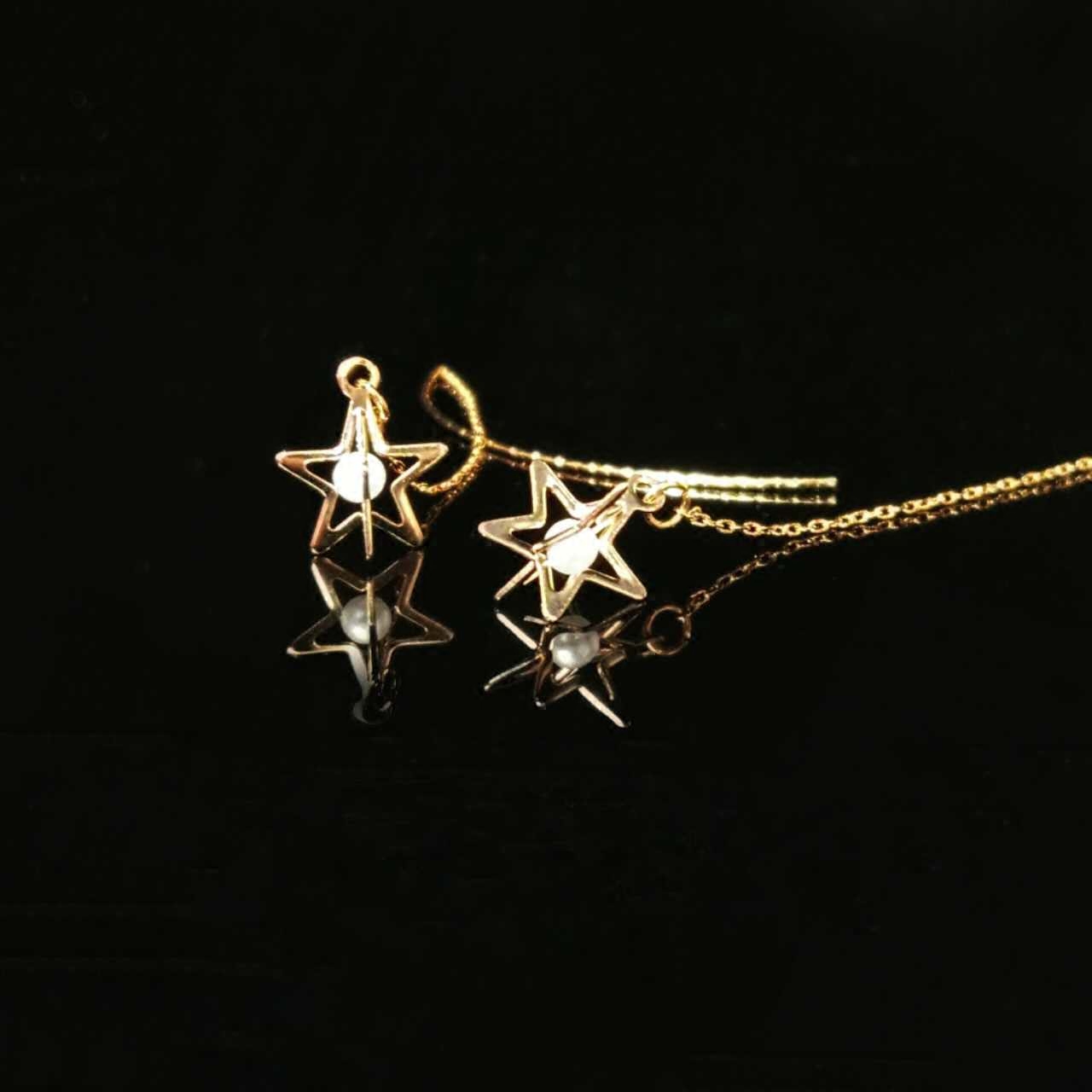 日系手超精精致镂空立体六芒星金色耳线耳钉