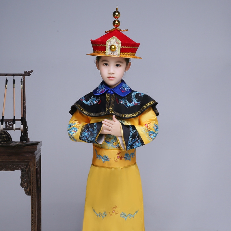清朝小孩古装儿童演出服小皇帝太子太子龙龙袍旗装民族服装