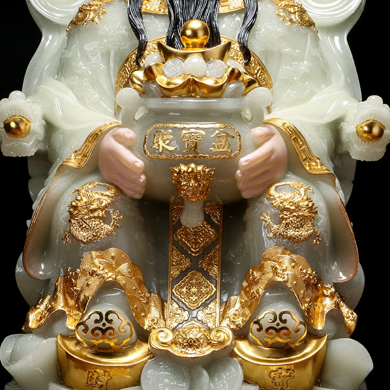 财神爷汉白玉翠玉镶金佛像招财家用供奉摆件店铺摆件
