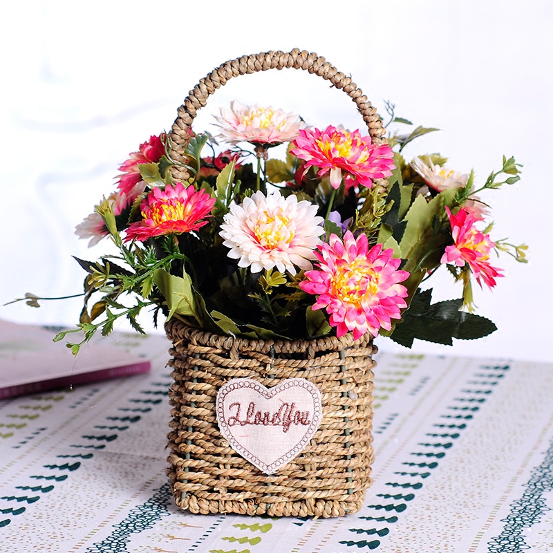 雏菊假花手提花篮插花花艺摆件装饰仿真碎花仿真花