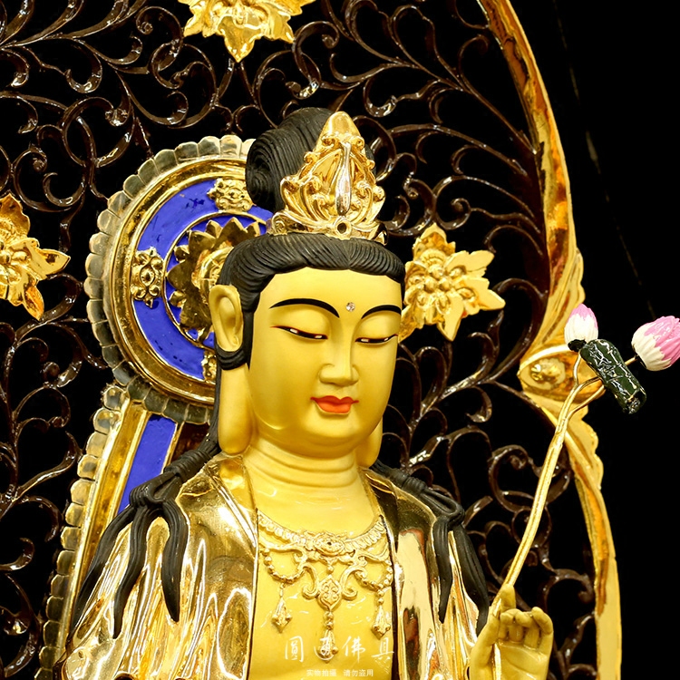 台湾纯铜鎏金佛像西方三圣观世音菩萨阿弥陀佛站立摆件