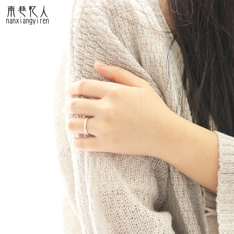 锤纹 925纯银戒指情侣一对活口简约可调节细对戒原创小众设计礼物