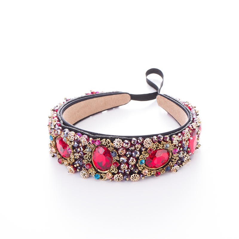 宝石水晶手工缝制晶发奢华镶钻大宝头箍女宽发饰