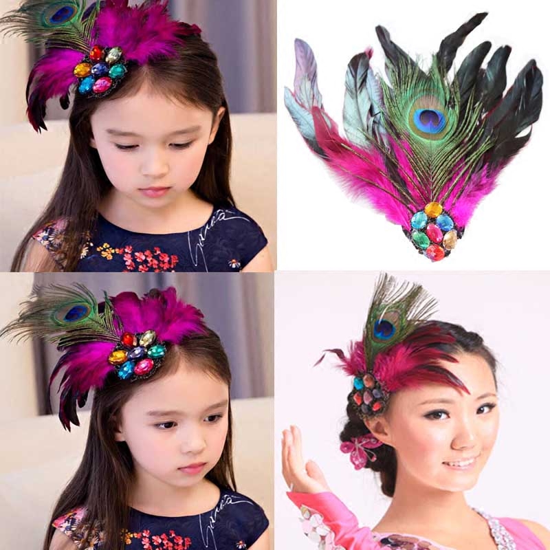 羽毛diy七彩彩钻饰品鸡毛头饰礼服旗袍儿童发饰