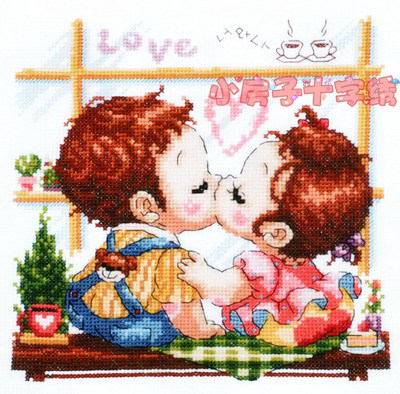 皇冠小房子十字绣正品dmc套件s67132韩国卡通情侣十字绣套件