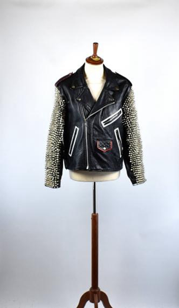 美国代购punk古着1980年代朋克铆钉镶嵌手绘黑色皮衣