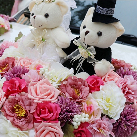 婚车公仔婚庆熊公仔车头装饰情侣婚纱用品婚庆公仔