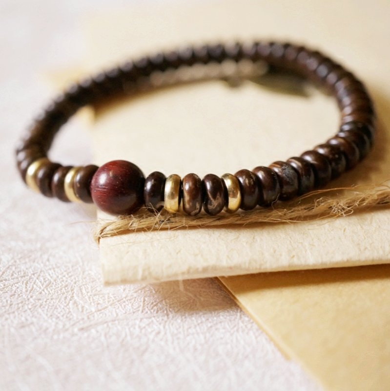 复古文艺原创椰壳手链单圈小叶紫檀佛珠手串手链