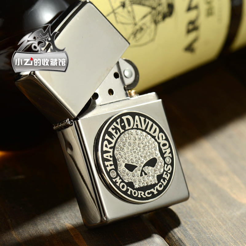 美国原装正品zippo个性哈雷镜面水晶骷髅头贴章28984防风男刻字