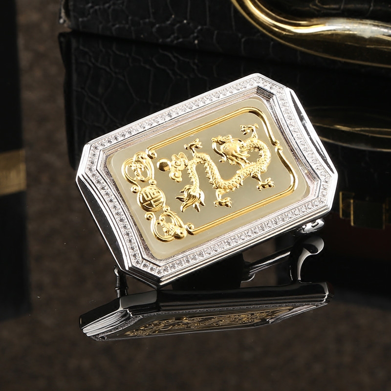 翡翠腰带男士龙头黄金玉石皮带扣纯银龙牌足金龙皮带扣