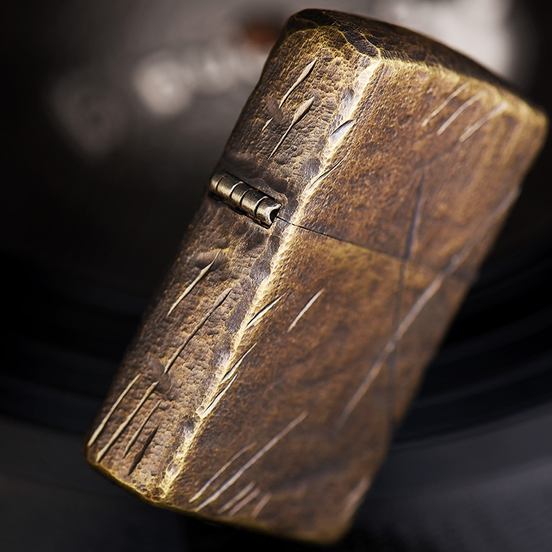 打火机zippo正版芝宝煤油盔甲纯铜刀痕正品刻字zippo